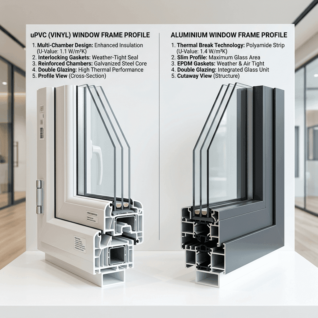So sánh chi tiết cửa nhựa lõi thép uPVC và cửa nhôm